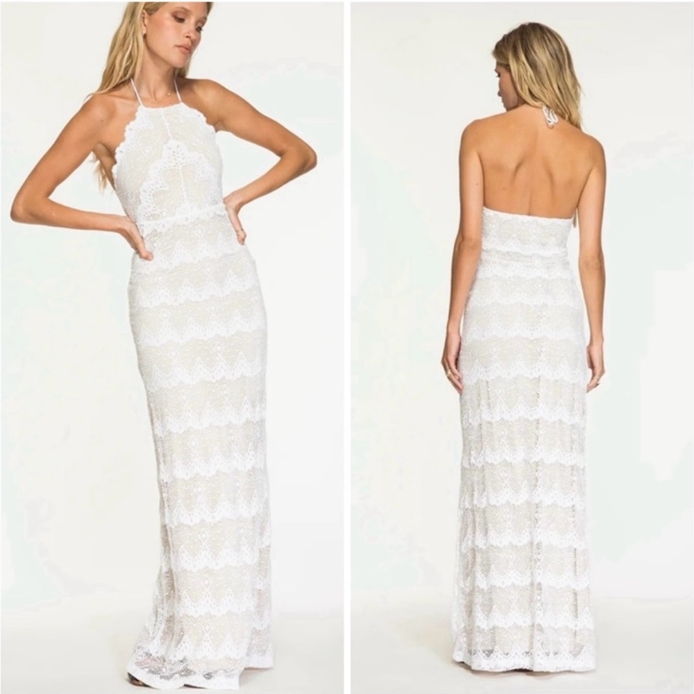 White Lace Halter Maxi Nightcap Clothing XS